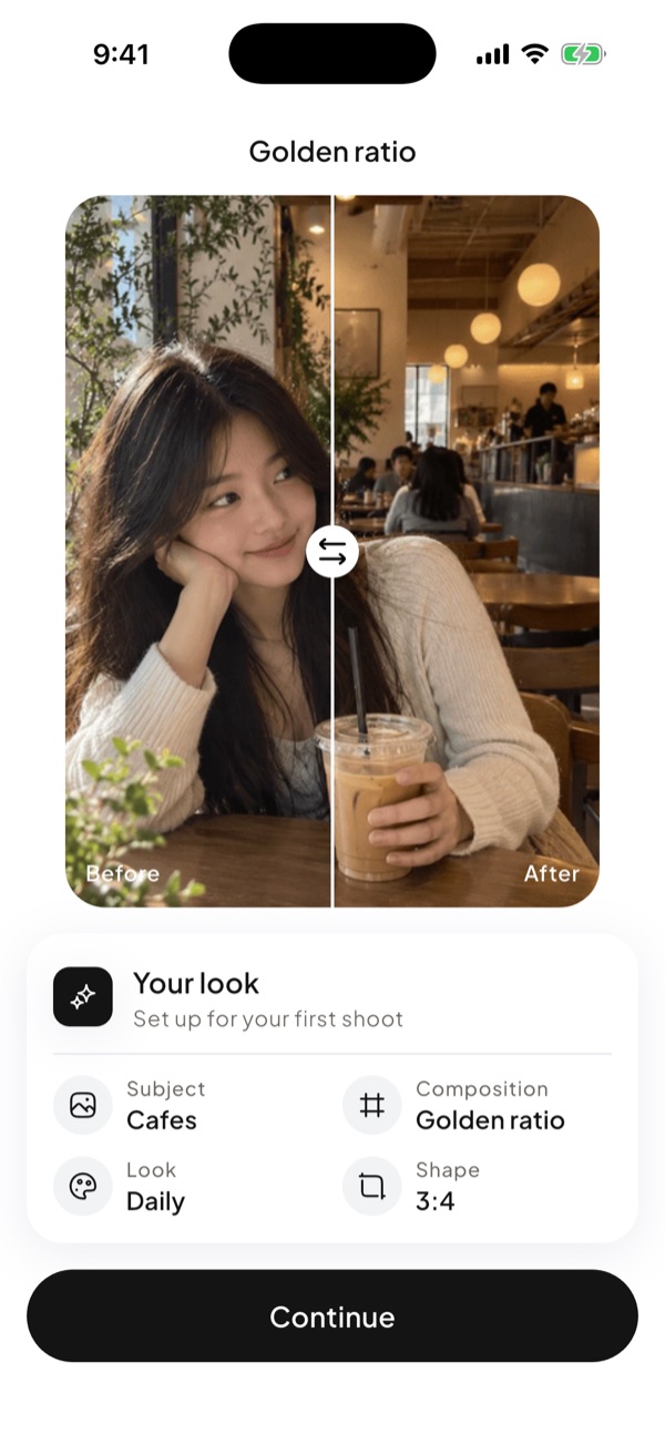 Before and after comparison with the chosen look